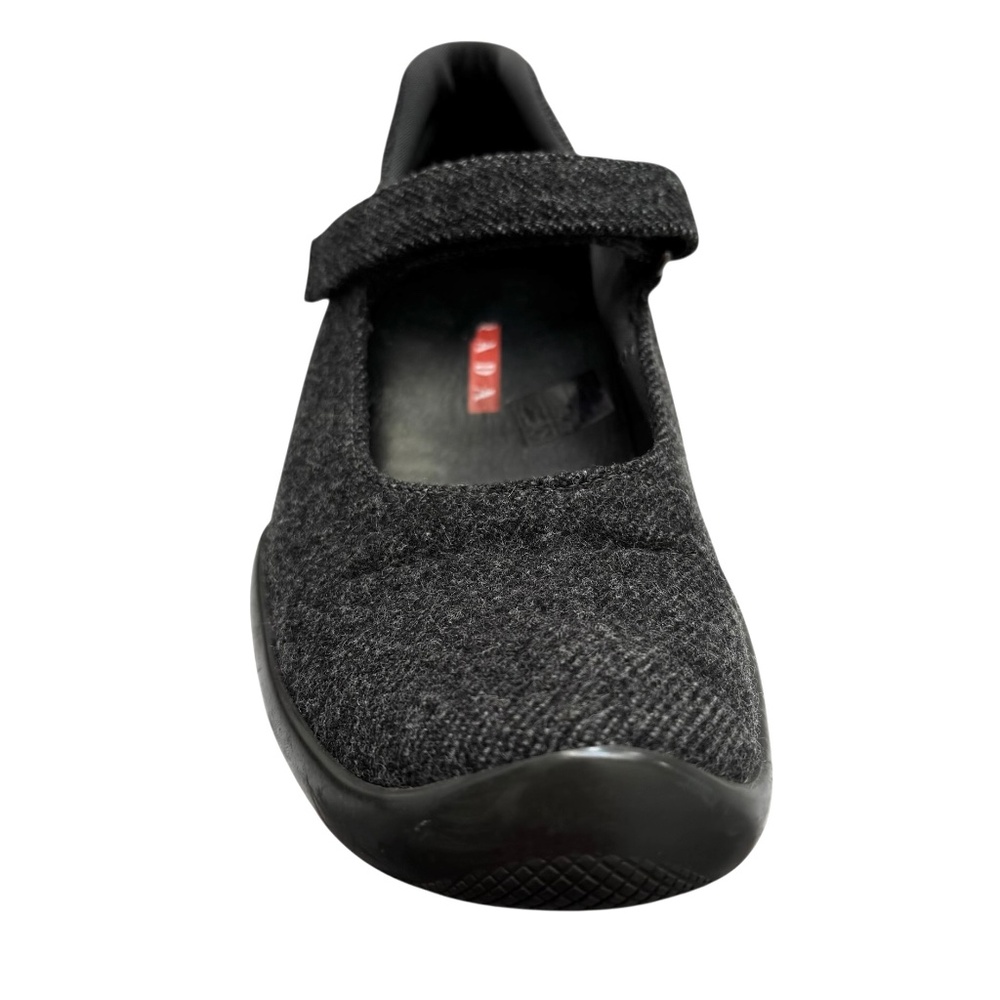 VINTAGE PRADA LINEA ROSSA SPORT GRAY WOOL MARY JANE FLATS WITH VELCRO CLOSURE - Picture 7 of 16